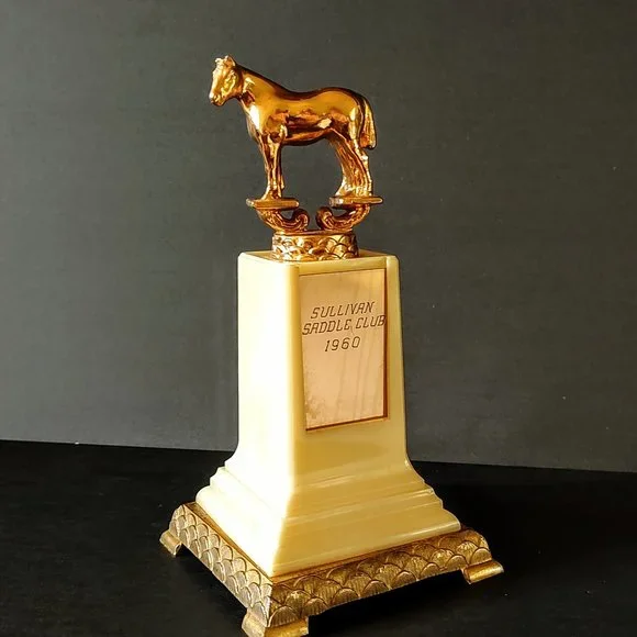 Vintage Trophy Horse on Gold & Ivory Base Sullivan Saddle Club 1960 Dodge Trophy